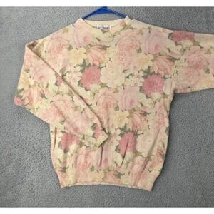 ALTOPIANO Womens Cashmere Blend Floral Knit Sweater Made in Italy Size L Roses